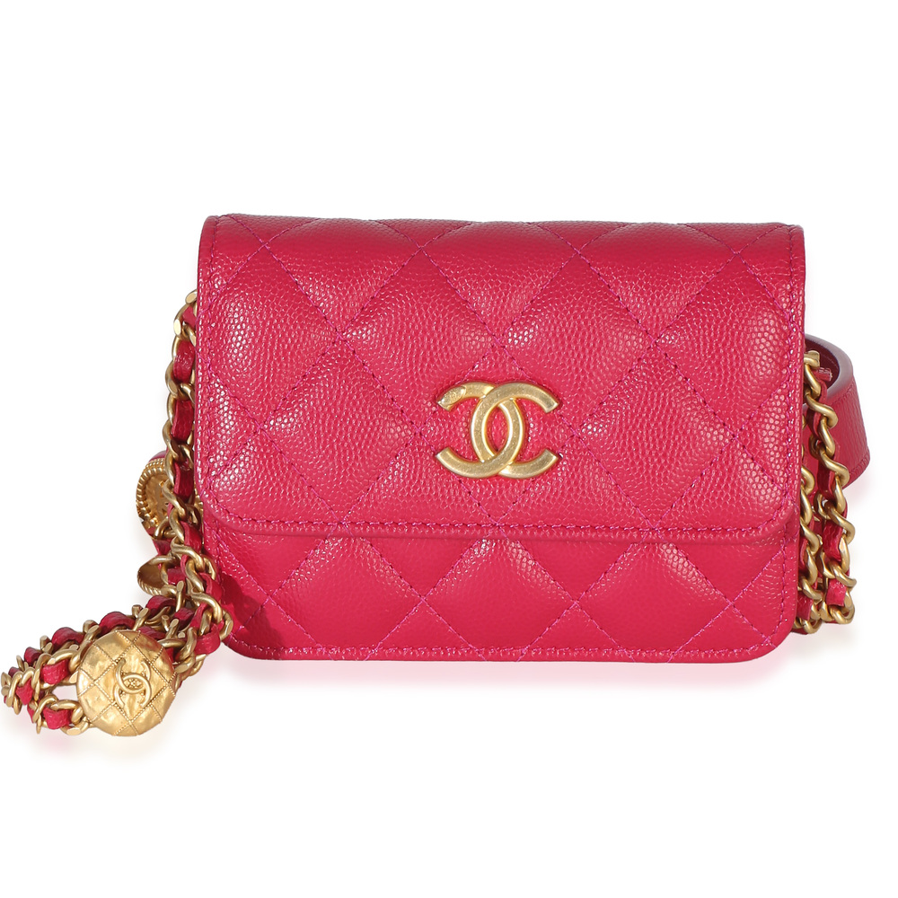 Chanel Pink Quilted Caviar Twist Your Buttons Coin Purse With Chain